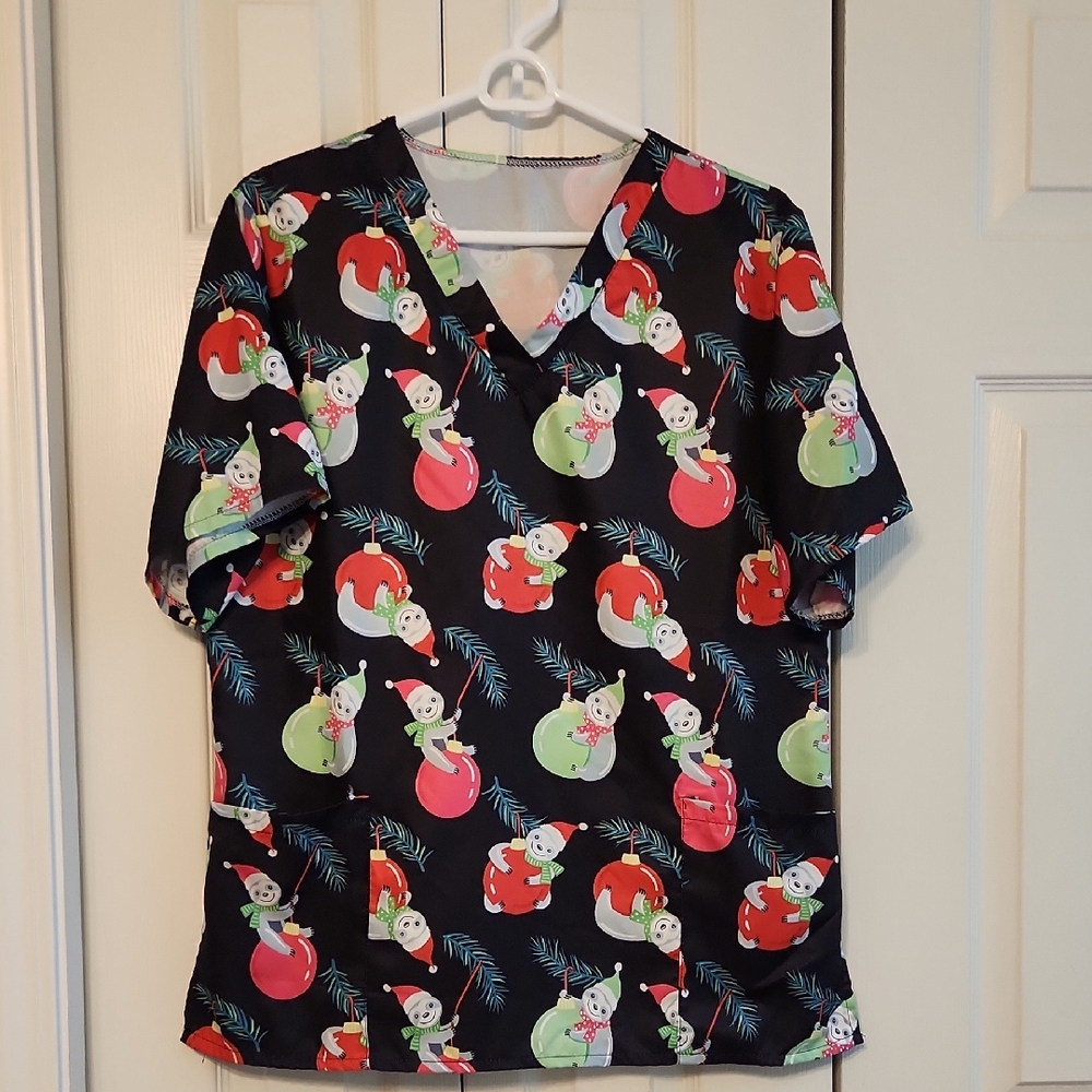 Zoe And Chloe Sloth Holiday Scrub Top
